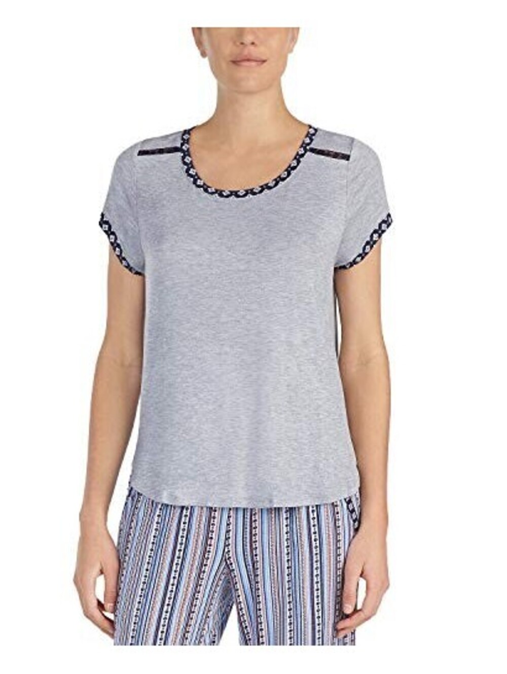 Layla Womens Sleepwear Contrast Trim Lace Detail Pajama Top Only 1-Piece Size S